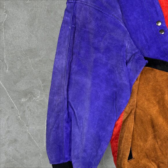 Vintage 80's Jacqueline Ferrar Patchwork Color Block Suede Leather Bomber Jacket - Picture 5 of 8